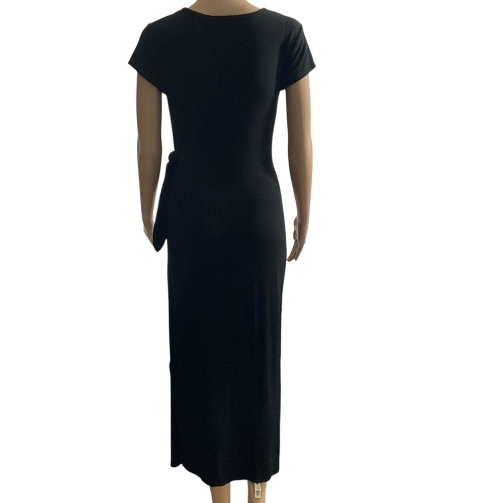 Magaschoni Black Stretch Tie Waist Midi Dress Size Medium - Picture 7 of 14